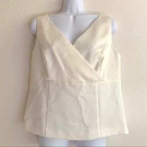 Cream Poly Satin Sleeveless Shell Top Side Zipper